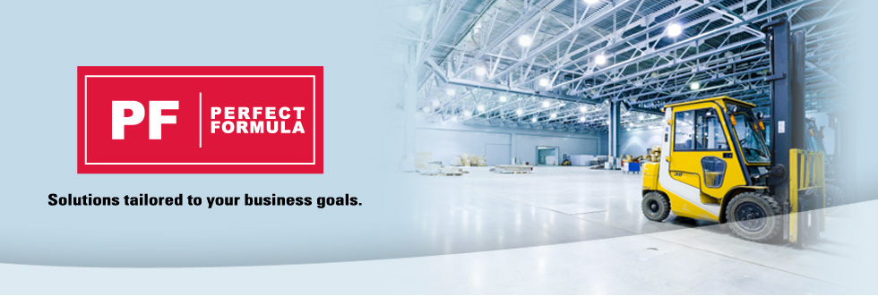 A slide of forklift in a warehouse.